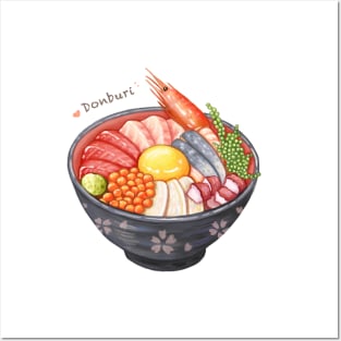 Japanese Food Illustration❤️Seafood Donburi Posters and Art